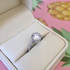 14k White Gold & Sterling CZ Princess Crown Ring